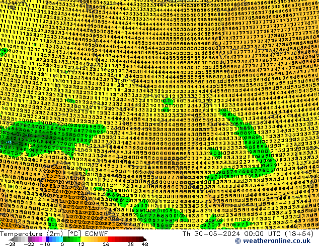 Temperatura (2m) ECMWF Qui 30.05.2024 00 UTC