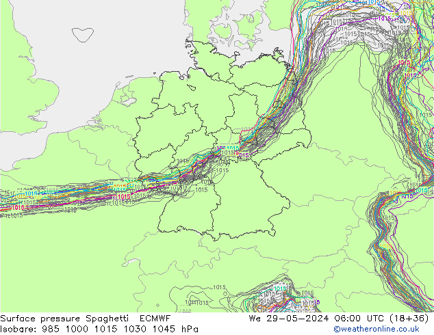 Surface pressure Spaghetti ECMWF We 29.05.2024 06 UTC