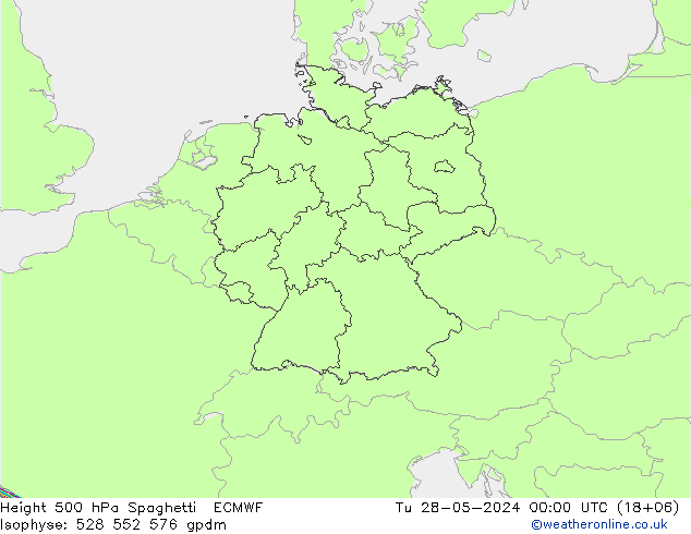 Height 500 hPa Spaghetti ECMWF Út 28.05.2024 00 UTC