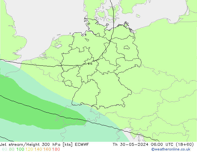 Prąd strumieniowy ECMWF czw. 30.05.2024 06 UTC