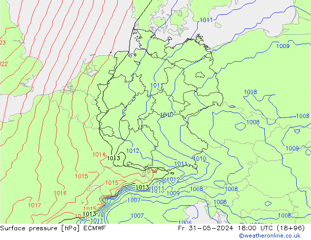 Surface pressure ECMWF Fr 31.05.2024 18 UTC