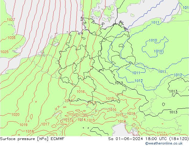 Surface pressure ECMWF Sa 01.06.2024 18 UTC