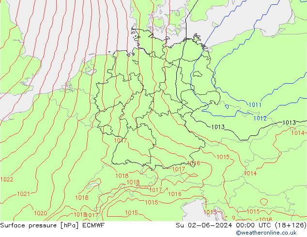 Surface pressure ECMWF Su 02.06.2024 00 UTC