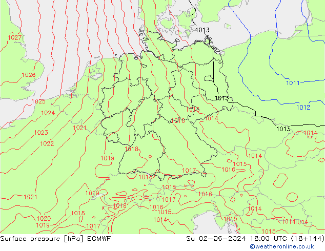 Presión superficial ECMWF dom 02.06.2024 18 UTC