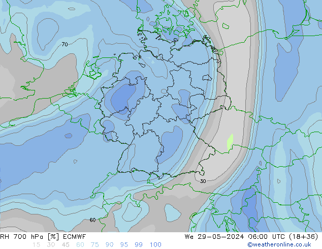 RH 700 hPa ECMWF Qua 29.05.2024 06 UTC