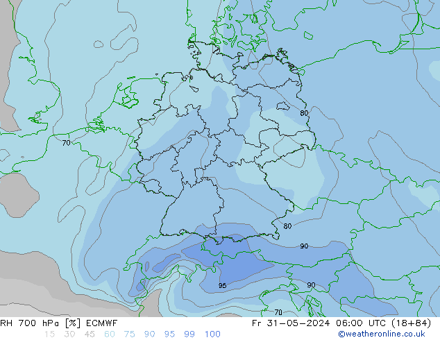 RH 700 hPa ECMWF Fr 31.05.2024 06 UTC