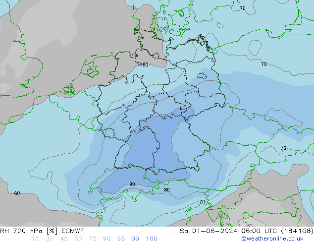 RH 700 hPa ECMWF Sa 01.06.2024 06 UTC