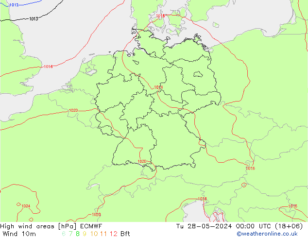 High wind areas ECMWF Út 28.05.2024 00 UTC