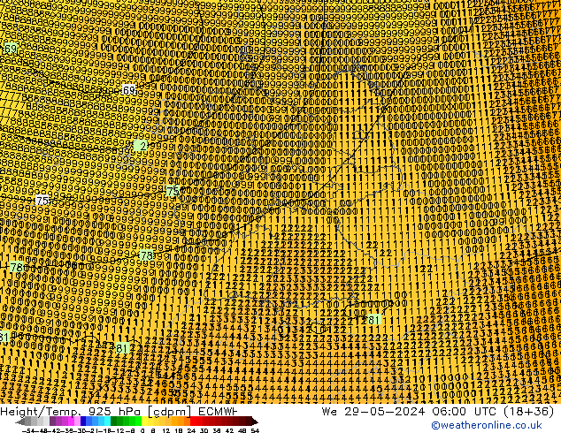 Height/Temp. 925 hPa ECMWF Mi 29.05.2024 06 UTC