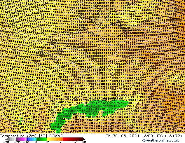 Temperatura (2m) ECMWF Qui 30.05.2024 18 UTC