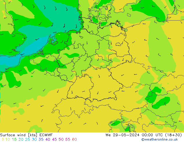 Vento 10 m ECMWF Qua 29.05.2024 00 UTC