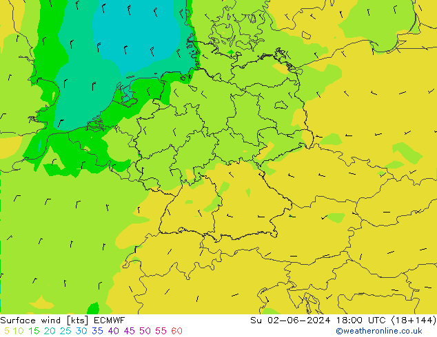 ветер 10 m ECMWF Вс 02.06.2024 18 UTC