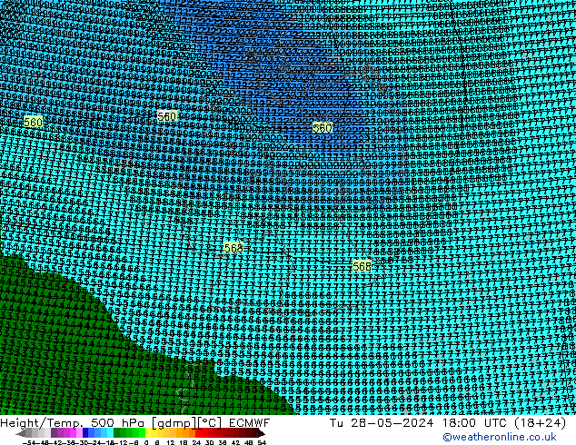 Height/Temp. 500 hPa ECMWF Ter 28.05.2024 18 UTC