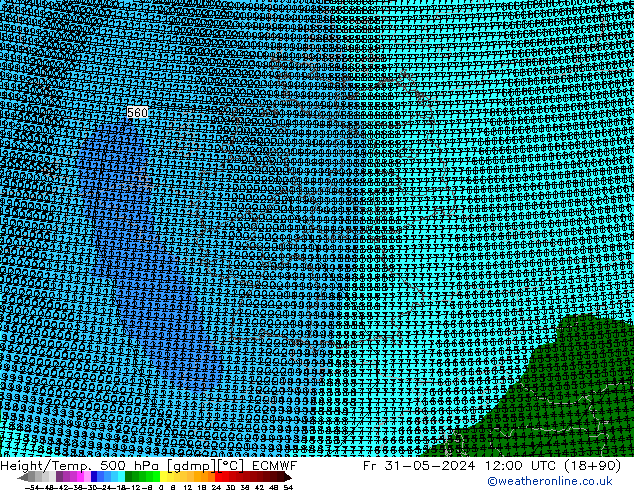 Height/Temp. 500 hPa ECMWF Pá 31.05.2024 12 UTC