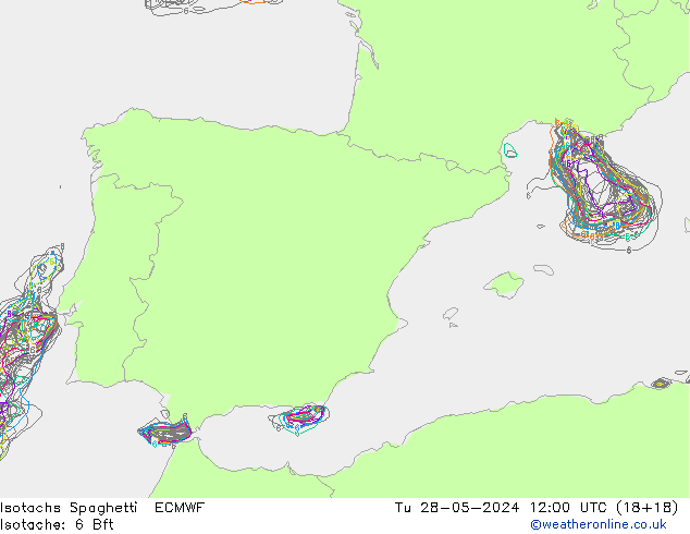 Isotachs Spaghetti ECMWF Tu 28.05.2024 12 UTC