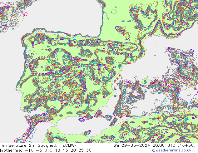 Temperatuurkaart Spaghetti ECMWF wo 29.05.2024 00 UTC