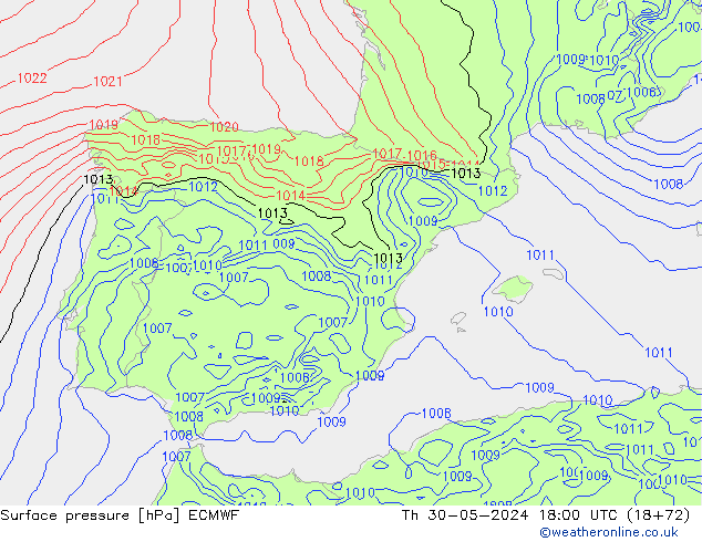 Surface pressure ECMWF Th 30.05.2024 18 UTC