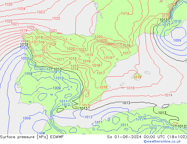 Pressione al suolo ECMWF sab 01.06.2024 00 UTC