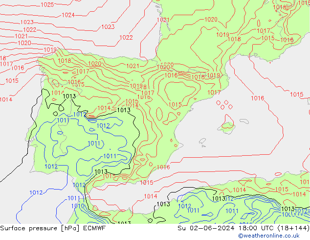 приземное давление ECMWF Вс 02.06.2024 18 UTC