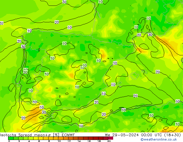 Isotachen Spread ECMWF wo 29.05.2024 00 UTC