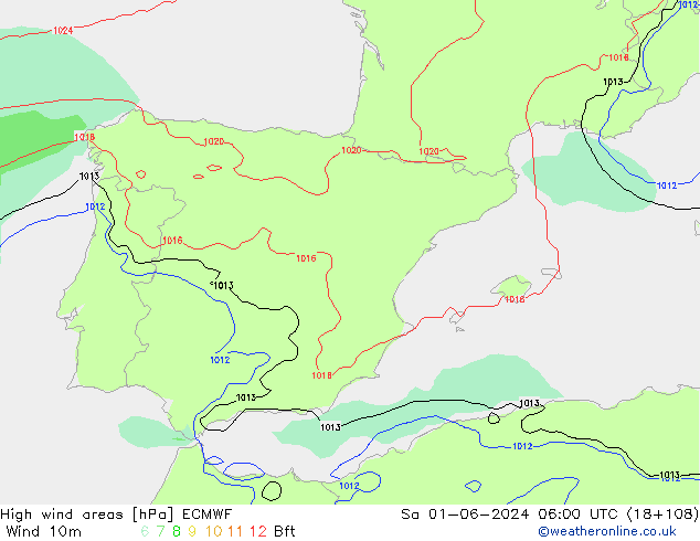 High wind areas ECMWF Sáb 01.06.2024 06 UTC