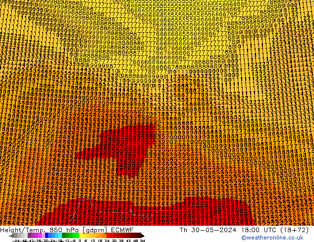 Height/Temp. 850 hPa ECMWF Th 30.05.2024 18 UTC