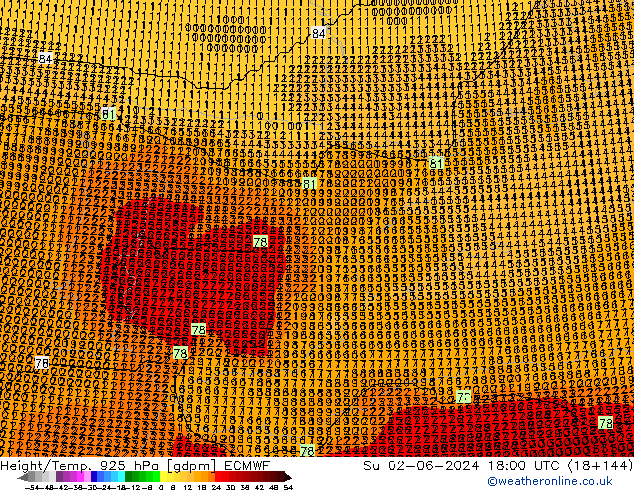 Yükseklik/Sıc. 925 hPa ECMWF Paz 02.06.2024 18 UTC