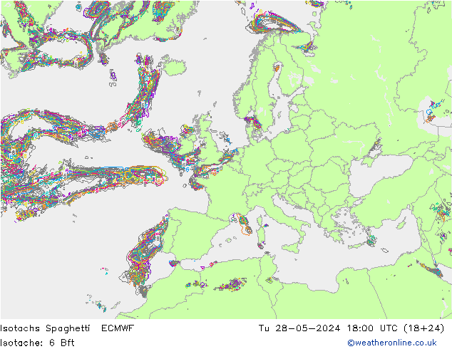 Isotachs Spaghetti ECMWF 星期二 28.05.2024 18 UTC