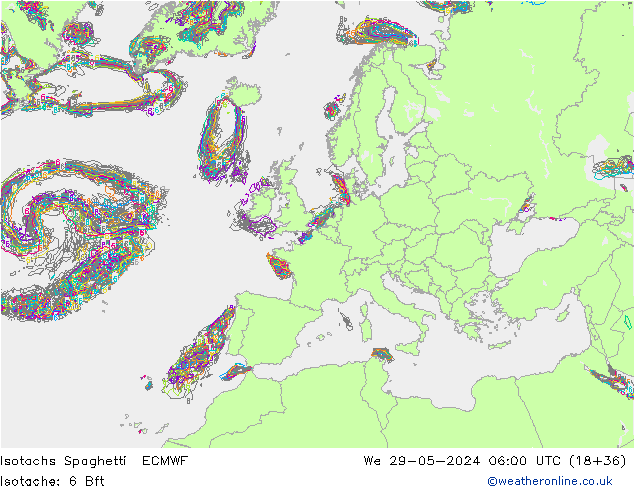 Isotachs Spaghetti ECMWF Qua 29.05.2024 06 UTC
