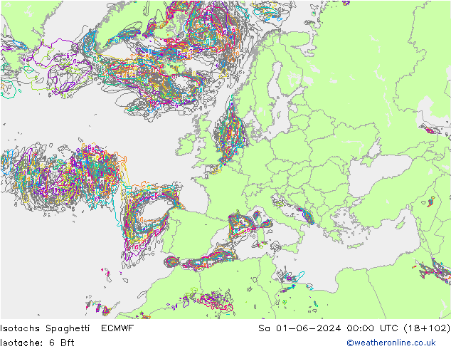 Isotachs Spaghetti ECMWF sam 01.06.2024 00 UTC