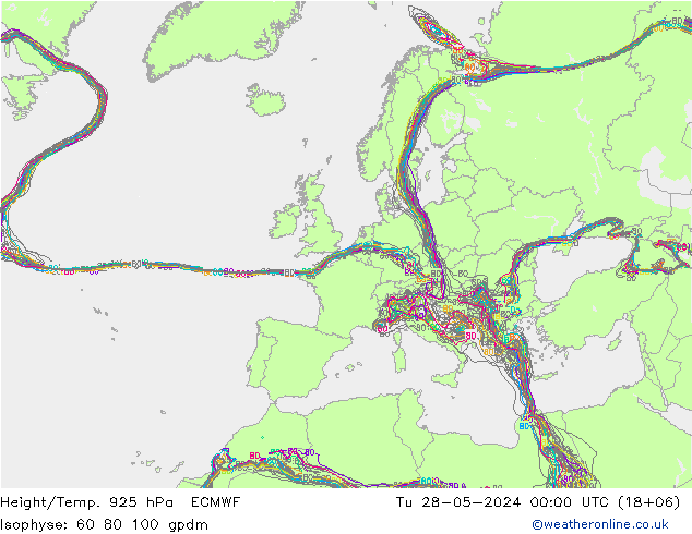 Height/Temp. 925 hPa ECMWF mar 28.05.2024 00 UTC