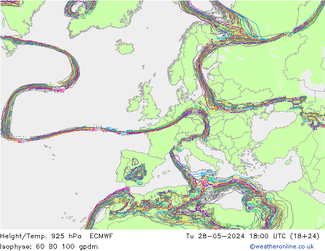 Height/Temp. 925 hPa ECMWF Tu 28.05.2024 18 UTC