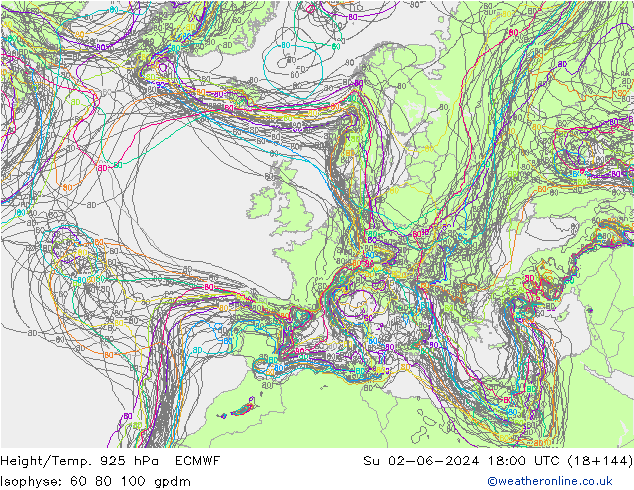 Yükseklik/Sıc. 925 hPa ECMWF Paz 02.06.2024 18 UTC