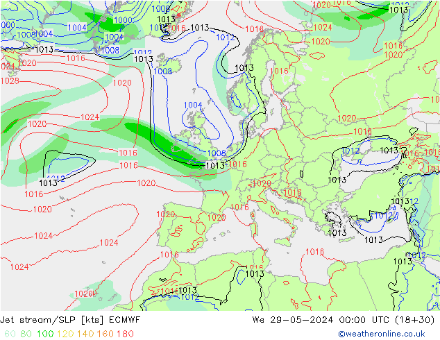 Corrente a getto ECMWF mer 29.05.2024 00 UTC