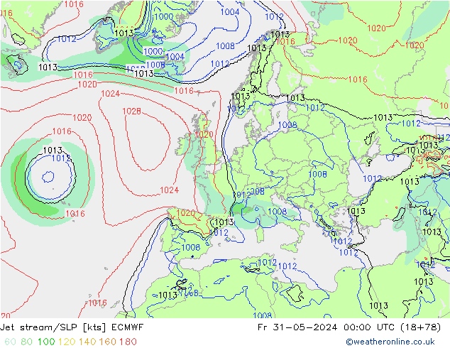 Corriente en chorro ECMWF vie 31.05.2024 00 UTC