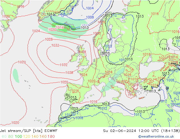 джет/приземное давление ECMWF Вс 02.06.2024 12 UTC