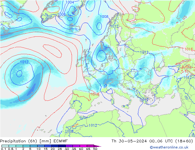 Precipitazione (6h) ECMWF gio 30.05.2024 06 UTC