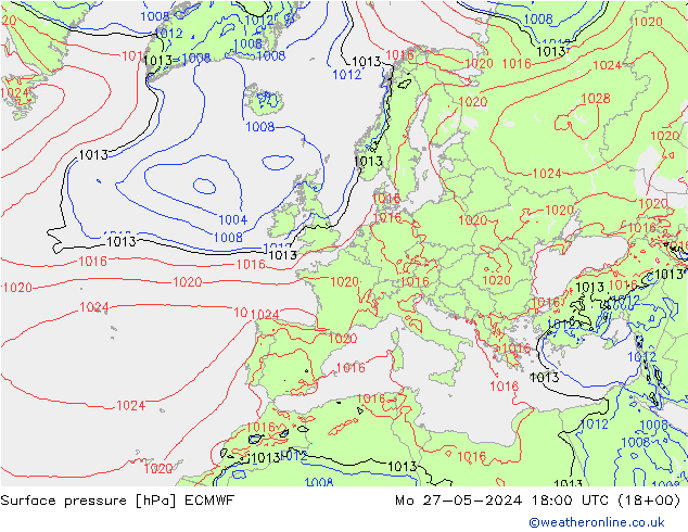 Surface pressure ECMWF Mo 27.05.2024 18 UTC