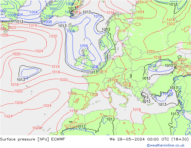 Surface pressure ECMWF We 29.05.2024 00 UTC