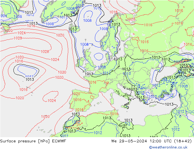 Presión superficial ECMWF mié 29.05.2024 12 UTC