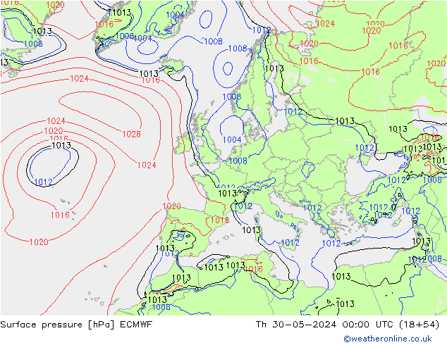 Surface pressure ECMWF Th 30.05.2024 00 UTC