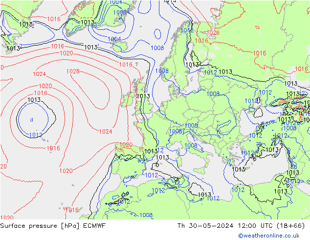 Surface pressure ECMWF Th 30.05.2024 12 UTC