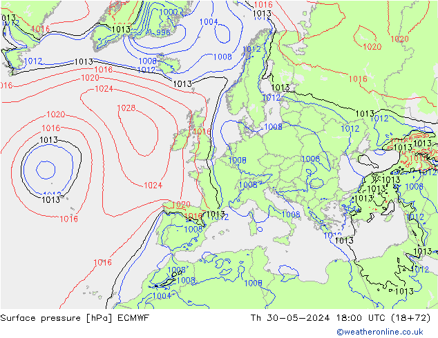 Surface pressure ECMWF Th 30.05.2024 18 UTC