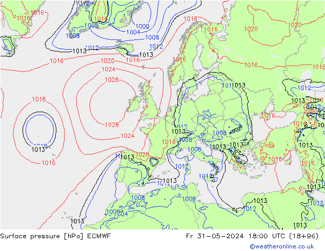 Surface pressure ECMWF Fr 31.05.2024 18 UTC