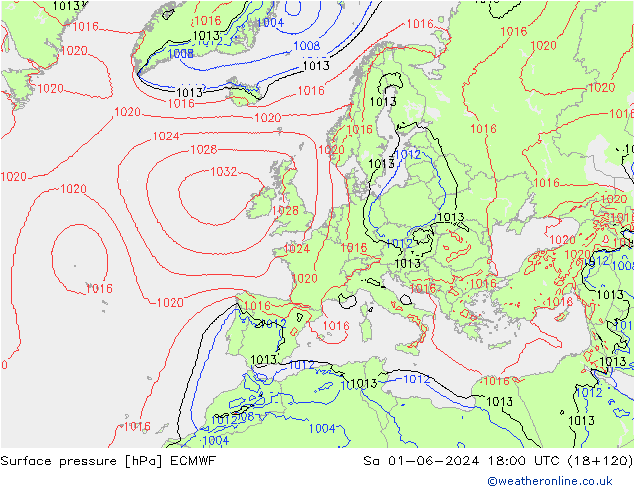 Bodendruck ECMWF Sa 01.06.2024 18 UTC