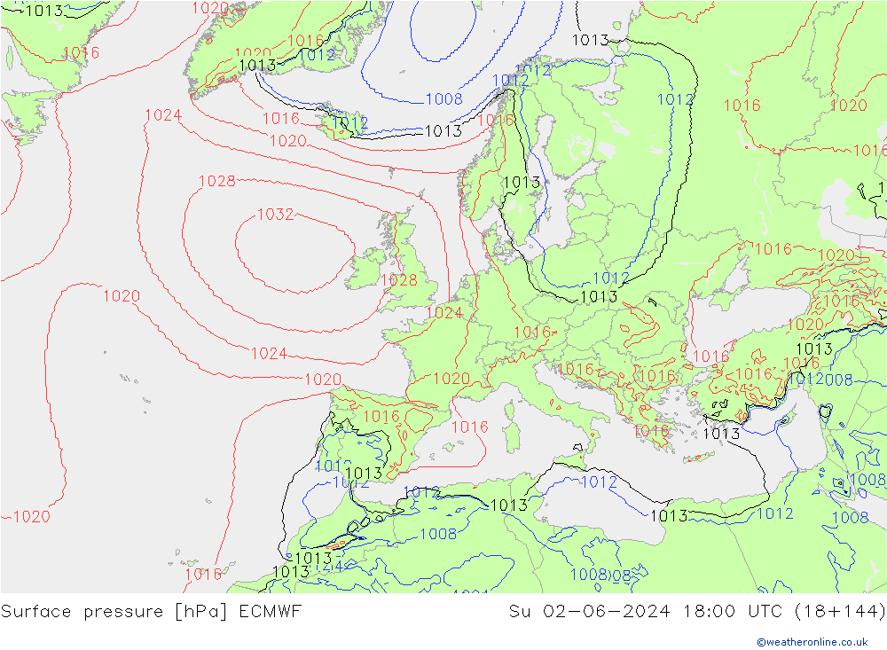 Atmosférický tlak ECMWF Ne 02.06.2024 18 UTC