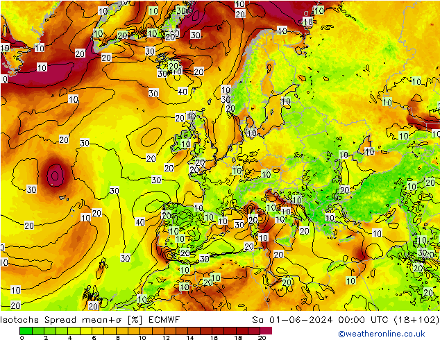 Isotachen Spread ECMWF za 01.06.2024 00 UTC