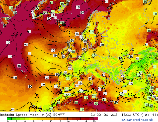 Izotacha Spread ECMWF nie. 02.06.2024 18 UTC