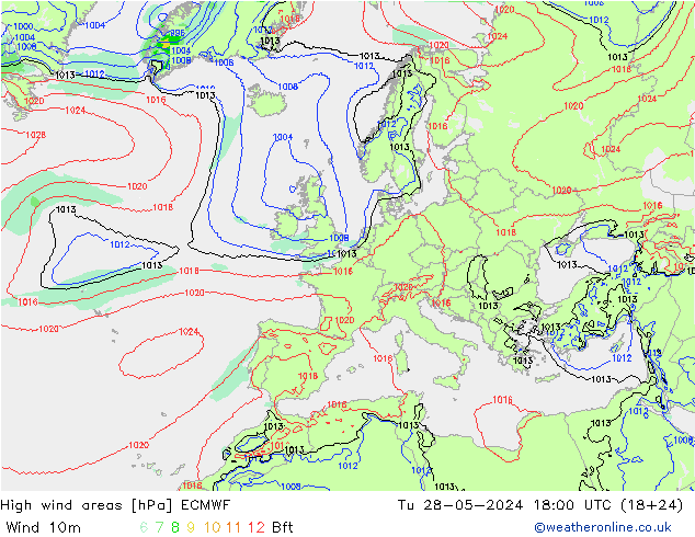 High wind areas ECMWF Tu 28.05.2024 18 UTC