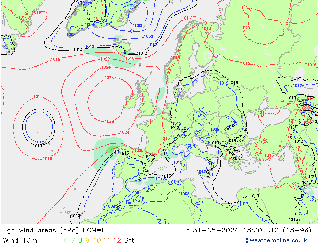 High wind areas ECMWF  31.05.2024 18 UTC